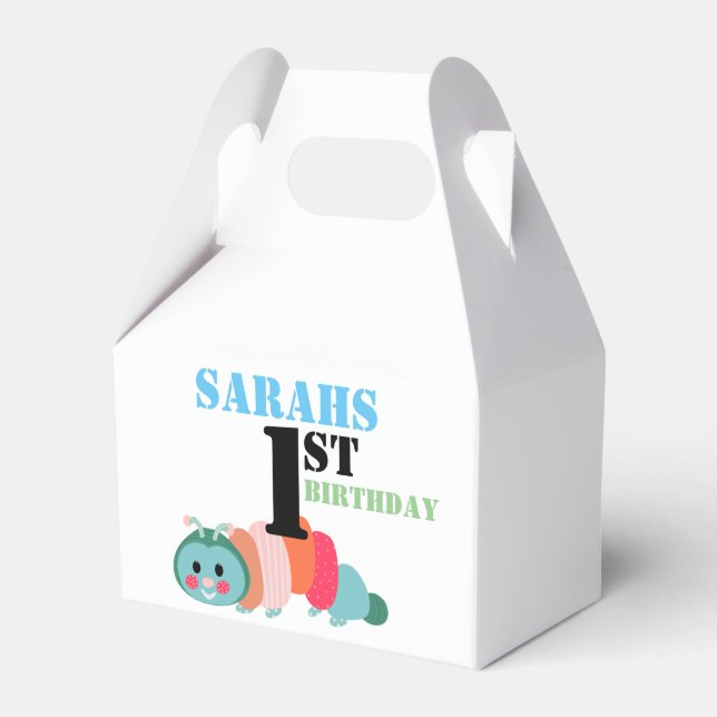Colorful Caterpillar First Birthday Favor Boxes (Front Side)