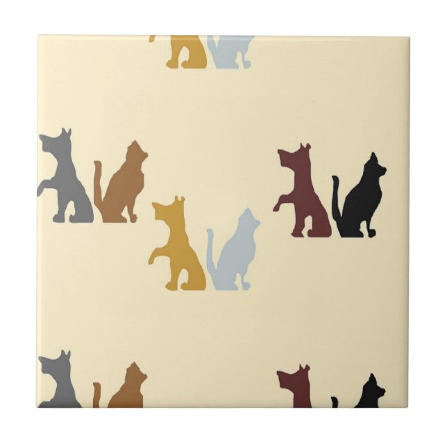 Colorful cats and dogs pattern ceramic tile (Front)