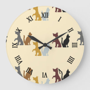 Colorful cats and dogs pattern large clock