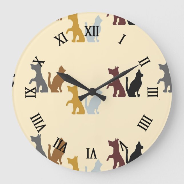 Colorful cats and dogs pattern large clock (Front)