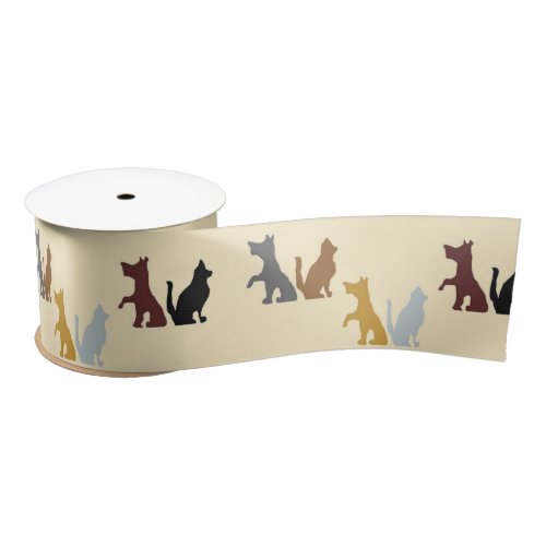Colorful cats and dogs pattern satin ribbon