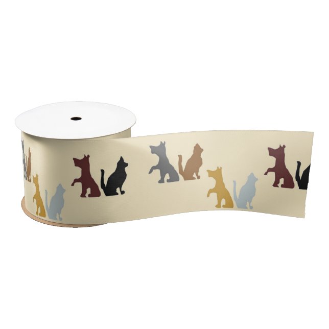 Colorful cats and dogs pattern satin ribbon (Spool)