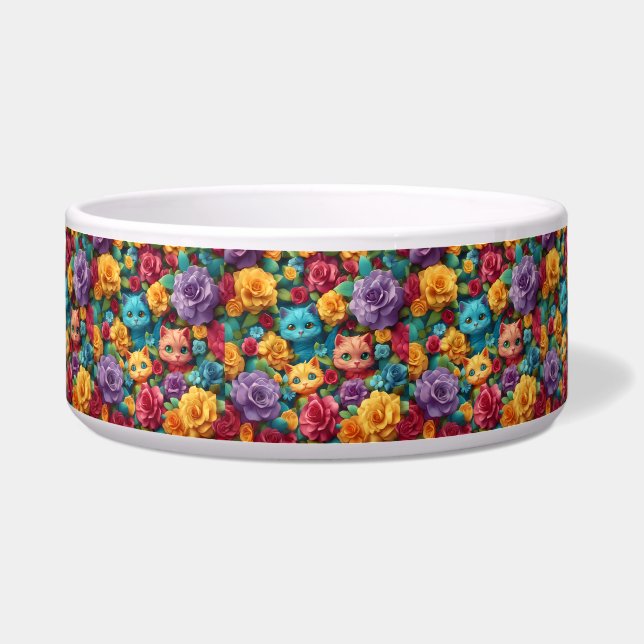 Colorful cats and flowers cute design bowl (Front)