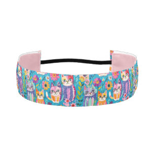 Colorful Cats and Flowers Whimsical Birthday Athletic Headband