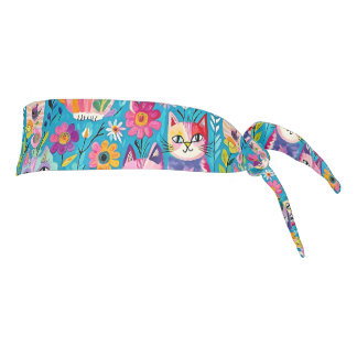 Colorful Cats and Flowers Whimsical Birthday Tie Headband