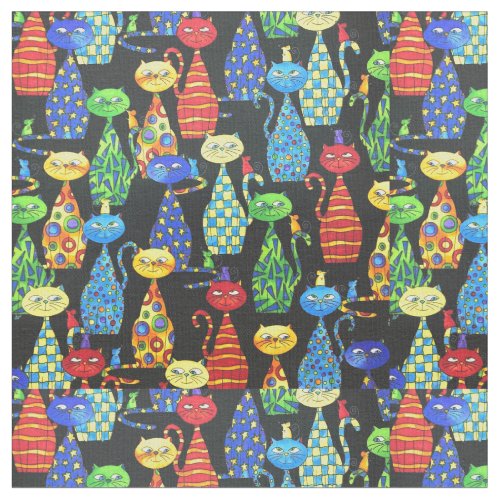 Colorful Cats and Mice Fabric