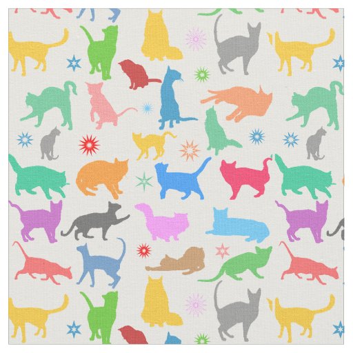Colorful Cats And Stars Fabric