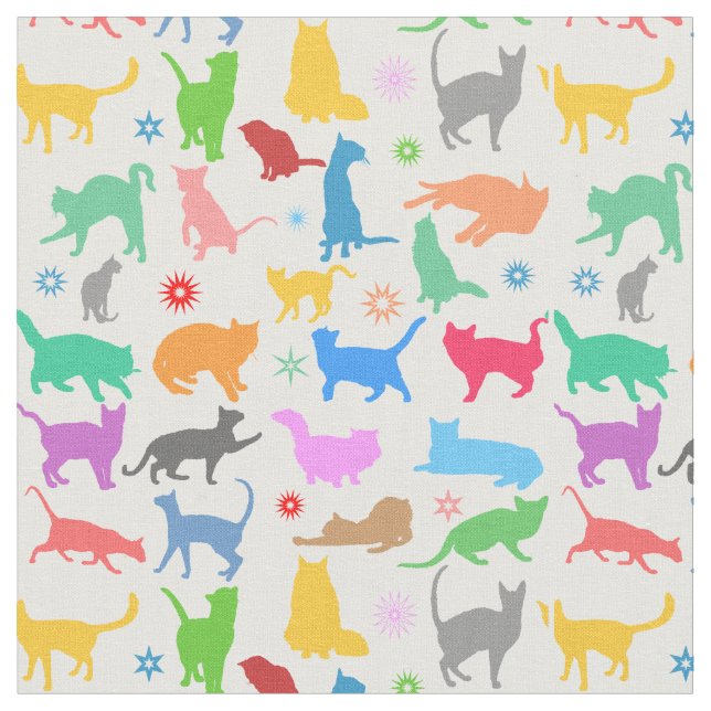 Colorful Cats And Stars Fabric (Close Up)