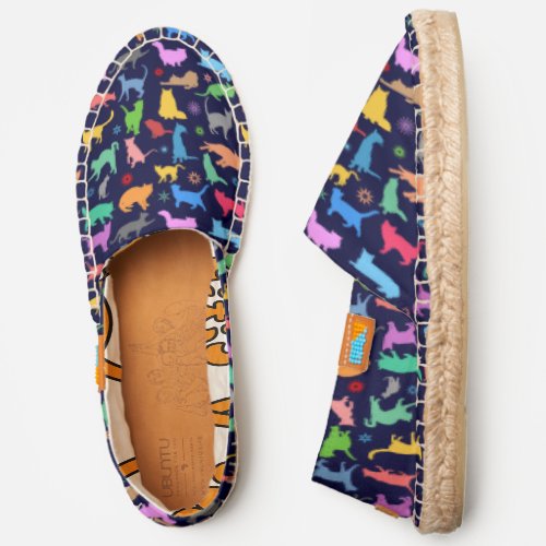Colorful Cats And Stars On Navy Blue Espadrilles