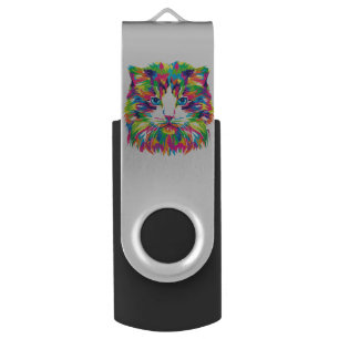 Colorful Cats Art Aesthetic Cat Pictures Cat Art Flash Drive