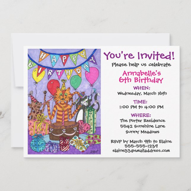 Colorful Cats Birthday Party Invitation (Front)