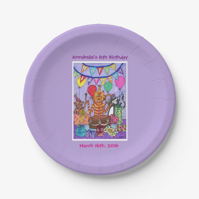 Colorful Cats Birthday Party Paper Plates (Front)