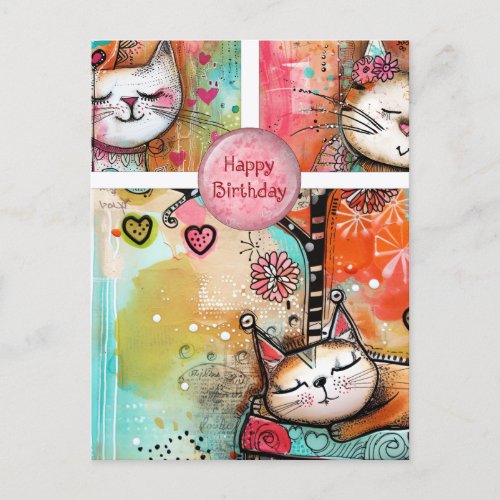 Colorful Cats Birthday Postcard