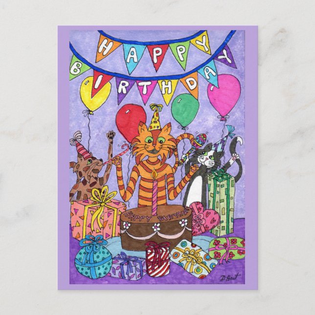 Colorful Cats Birthday Postcard (Front)