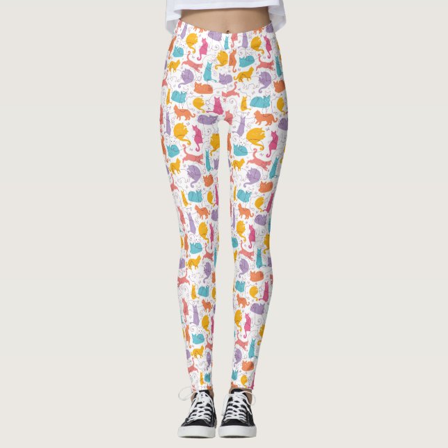 Colorful Cats Cute Leggings (Front)