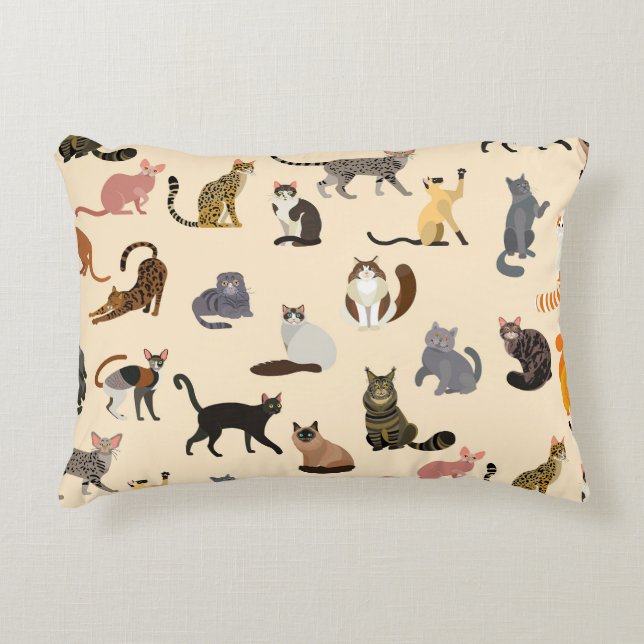 Colorful Cats: Different Breeds Pattern Accent Pillow (Front)