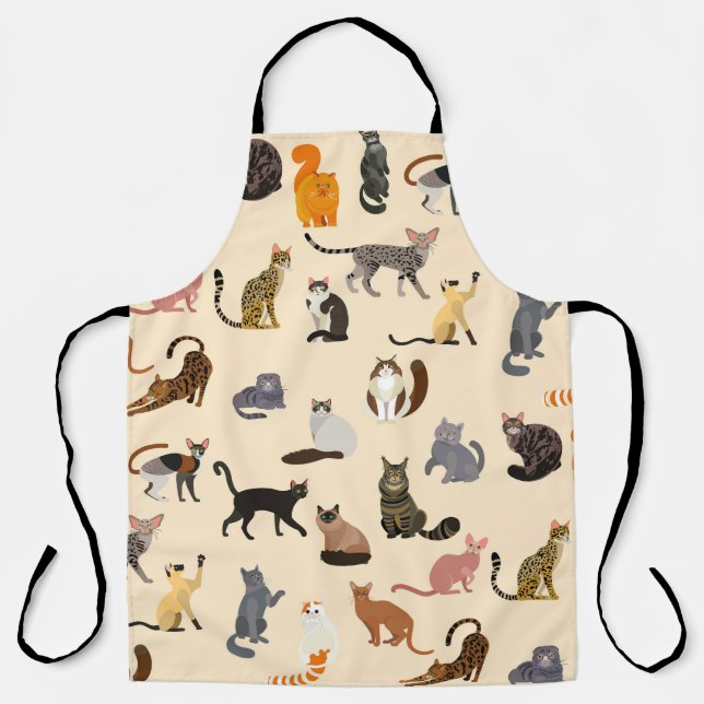 Colorful Cats: Different Breeds Pattern Apron (Front)