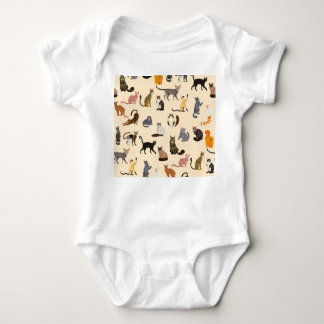 Colorful Cats: Different Breeds Pattern Baby Bodysuit