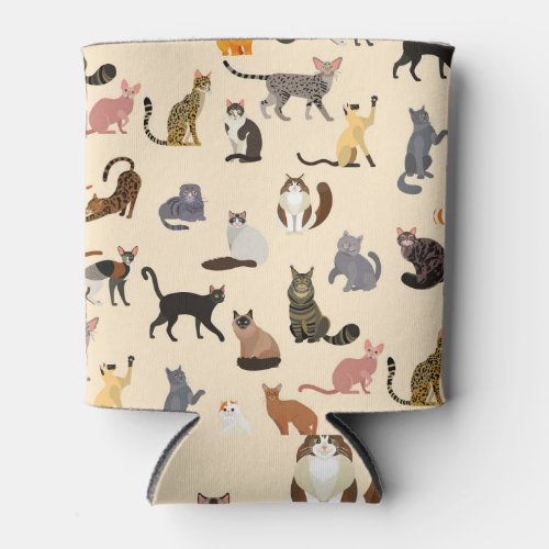 Colorful Cats Different Breeds Pattern Can Cooler
