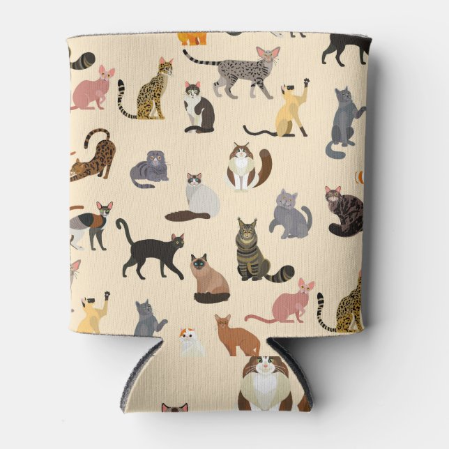 Colorful Cats: Different Breeds Pattern Can Cooler (Front)