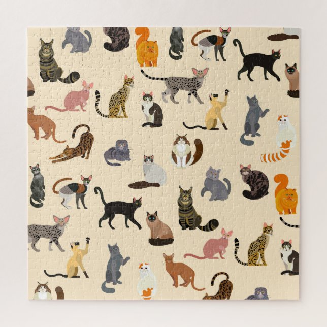 Colorful Cats: Different Breeds Pattern Jigsaw Puzzle (Vertical)
