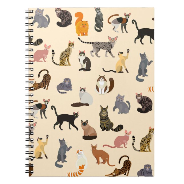 Colorful Cats: Different Breeds Pattern Notebook (Front)