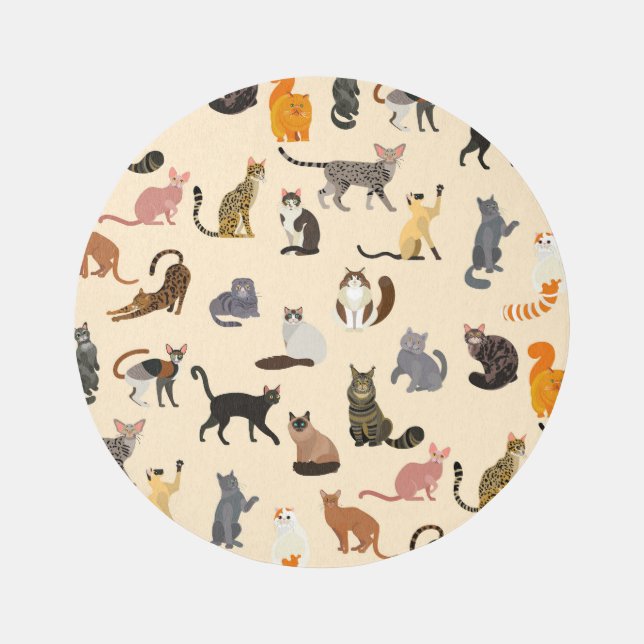 Colorful Cats: Different Breeds Pattern Rug (Front)