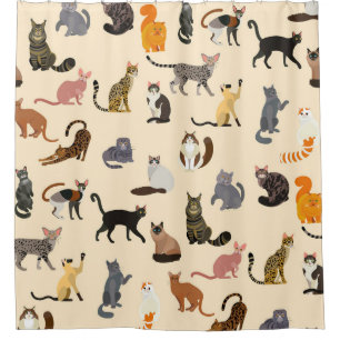 Colorful Cats: Different Breeds Pattern Shower Curtain