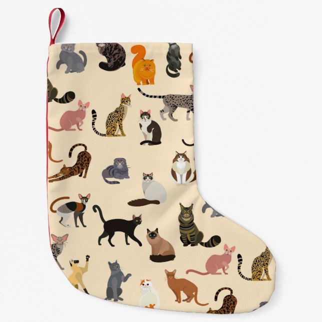 Colorful Cats: Different Breeds Pattern Small Christmas Stocking (Front)