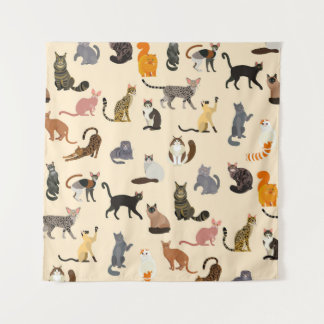 Colorful Cats: Different Breeds Pattern Tapestry