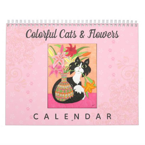 Colorful Cats Flowers Cute Girly Boho 2022 Art Calendar