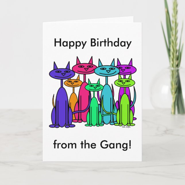Colorful Cats Happy Birthday Card (Front)