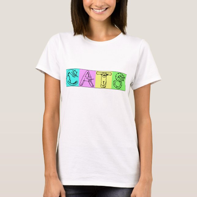 Colorful CATS in Cat Font T-Shirt (Front)
