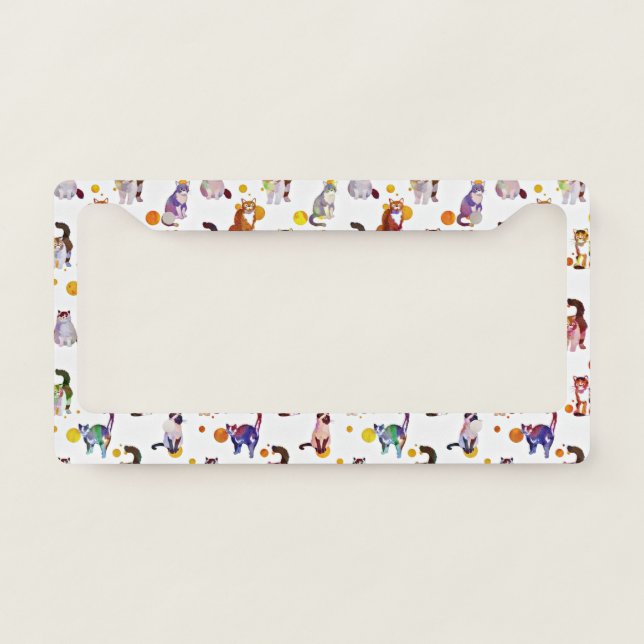 Colorful cats license plate frame (Front)
