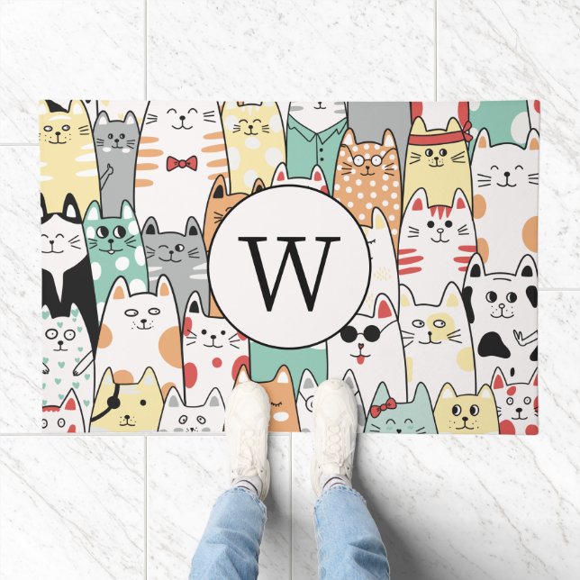 Colorful Cats Monogram  Doormat (Indoor)