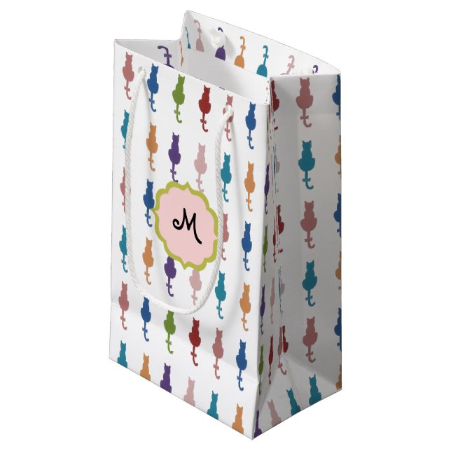 Colorful Cats Monogram Gift Bag (Front Angled)