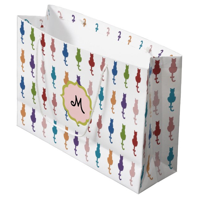 Colorful Cats Monogram Large Gift Bag (Front Angled)