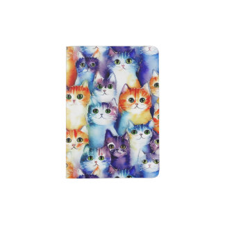 Colorful cats passport holder