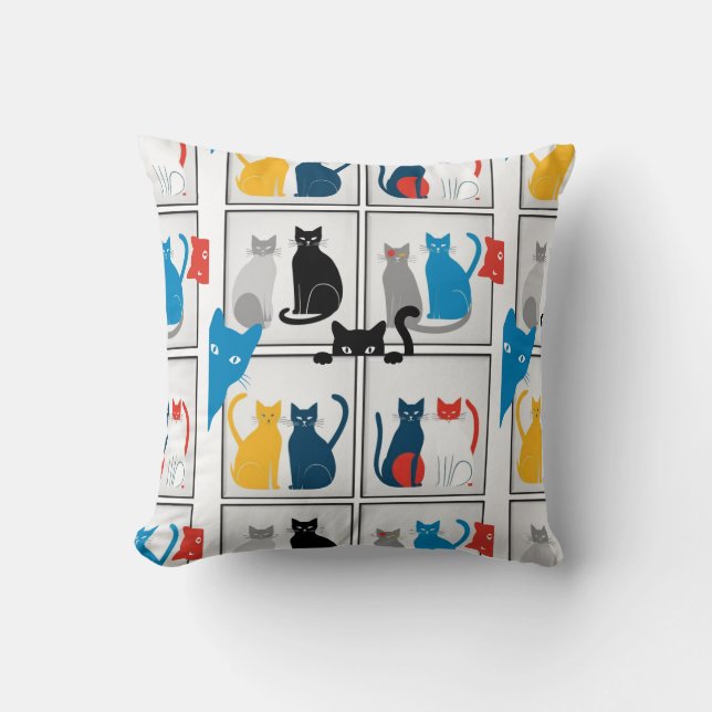 Colorful Cats Patchwork Purr Pillow (Front)