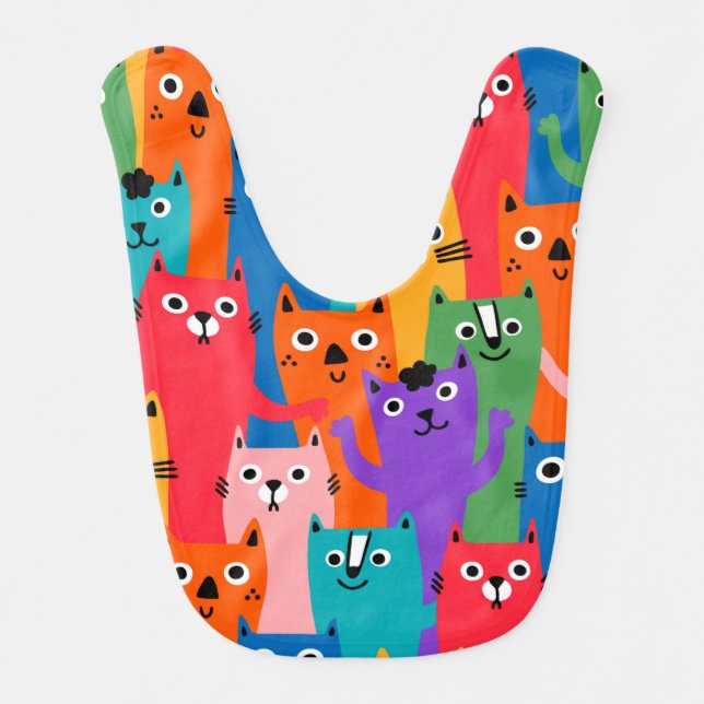Colorful cats pattern baby bib (Front)