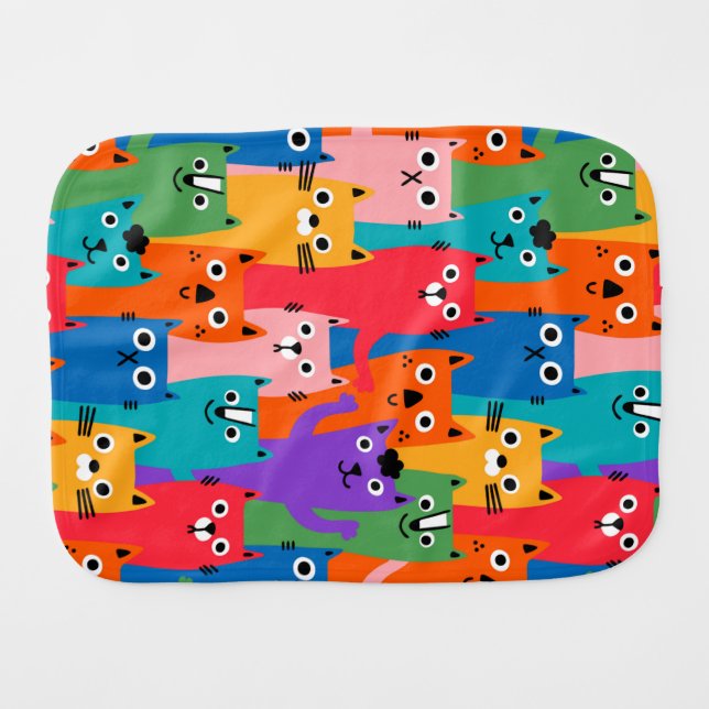 Colorful cats pattern baby burp cloth (Front Horizontal)