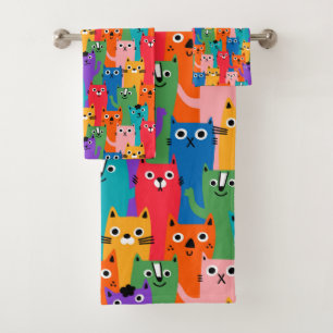 Colorful cats pattern bath towel set