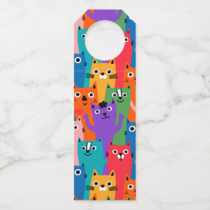 Colorful cats pattern bottle hanger tag