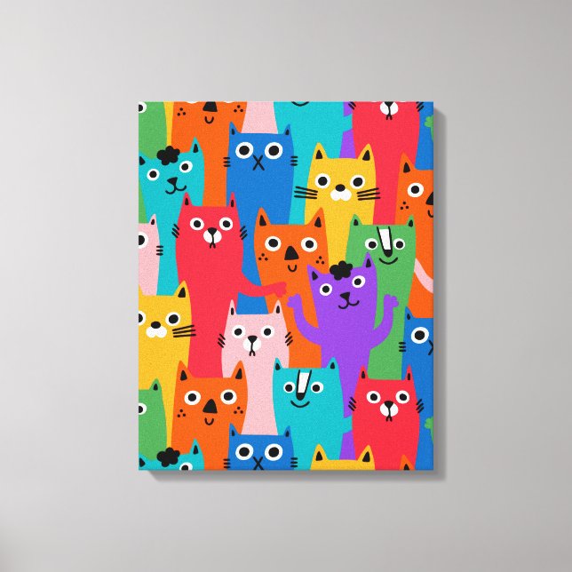 Colorful cats pattern canvas print (Front)