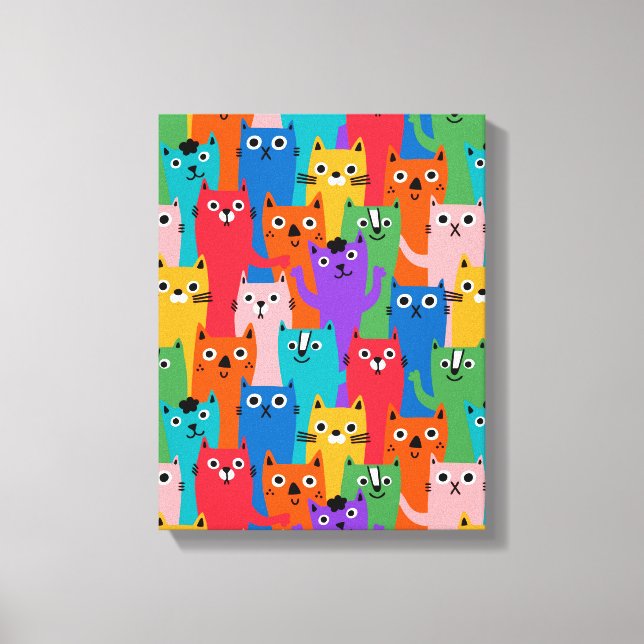 Colorful cats pattern canvas print (Front)