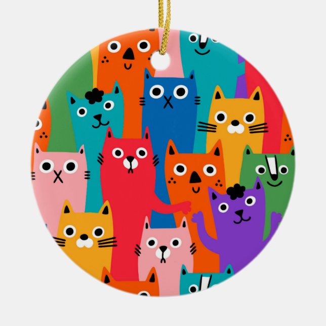 Colorful cats pattern ceramic ornament (Front)