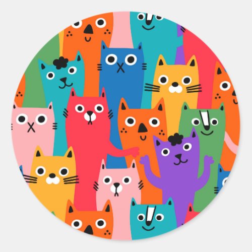 Colorful cats pattern classic round sticker