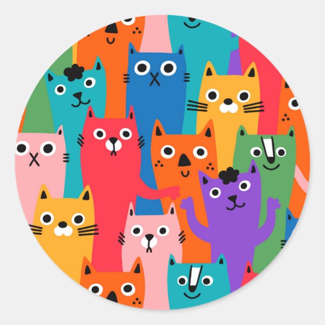Colorful cats pattern classic round sticker (Front)