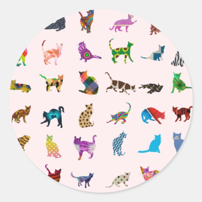 Colorful Cats Pattern Classic Round Sticker (Front)