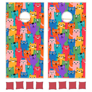 Colorful cats pattern cornhole set